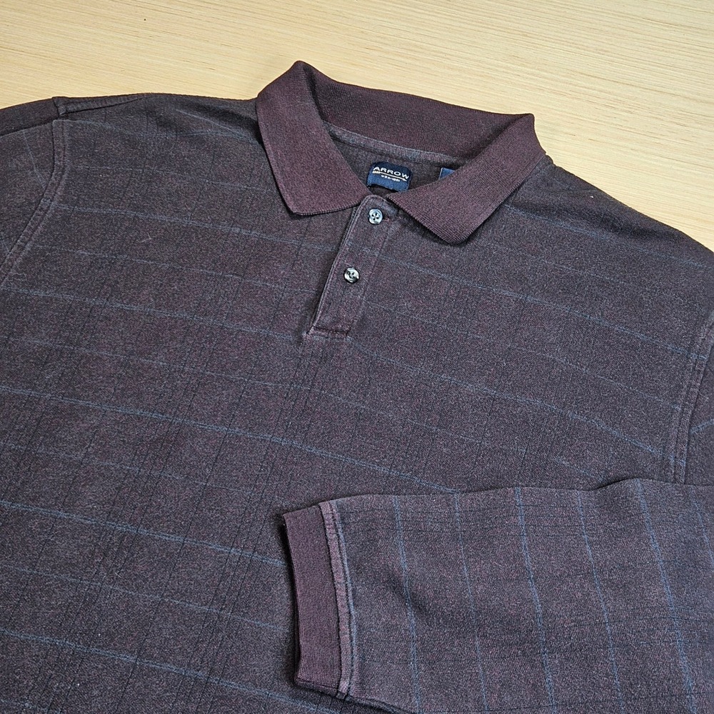 Grandpacore Dadcore Long Sleeve Polo Shirt Men XXL Purple Plaid Casual